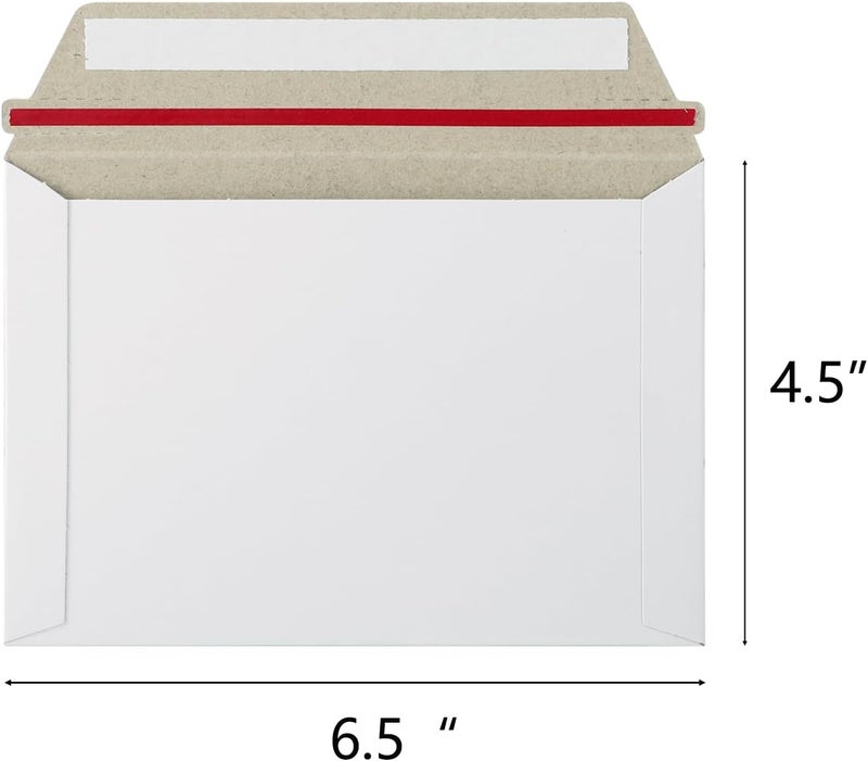 zmybcpack 100 Pack 6.5x4.5 inch Rigid Mailer Self Seal Photo Document Mailers, Stay Flat White Cardboard Shipping Envelopes White Photography Mailers for CD, Photos, Document - Image 2